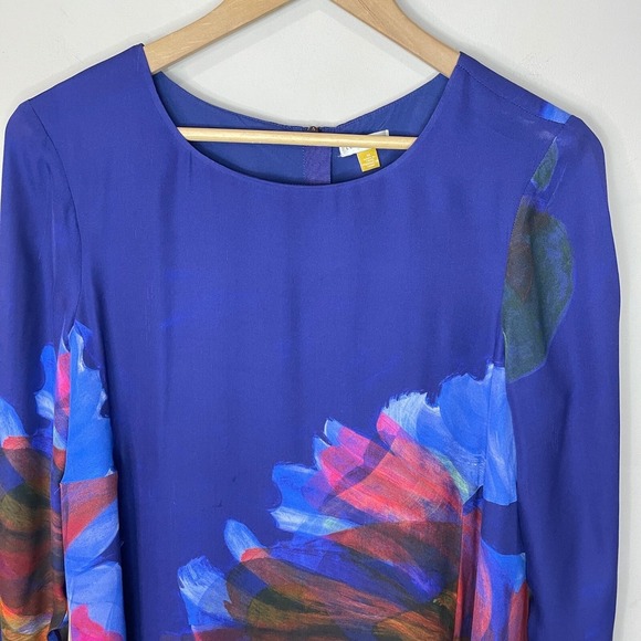 ❌SOLD❌LEIFSDOTTIR Anthropologie Blue Watercolor Floral Silk Fanned Mini Dress - Picture 3 of 8